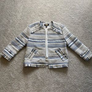 Anthropologie Greylin White / Blue Patterned Blazer Size XS